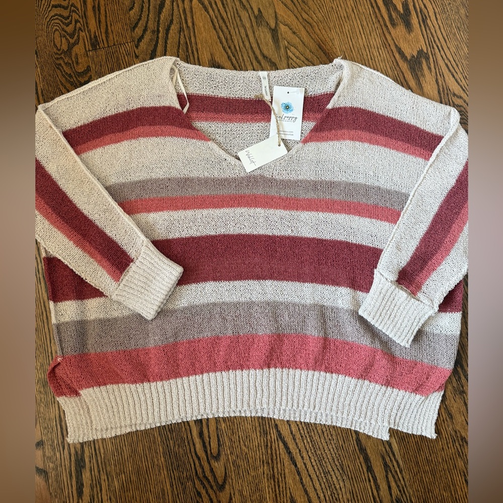 NWT wishlist lightweight burnt orange v neck sweater S M boutique